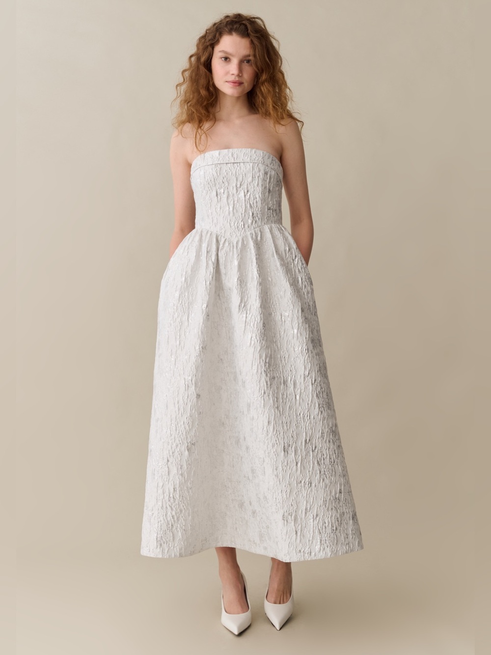 NWT Few Moda Sena Dress size 10 silver celestial brocade strapless midi o.p.t